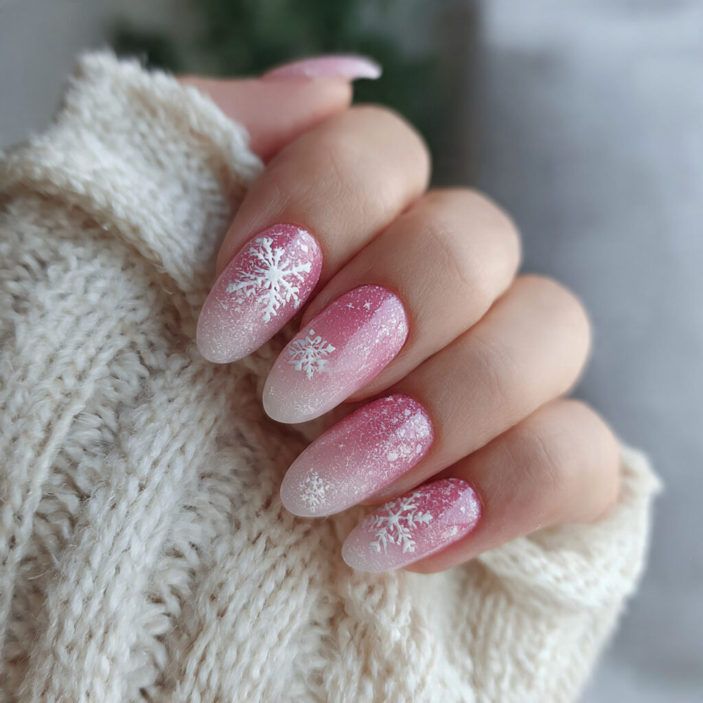 snowflake pink glow ombre nails feel gentle