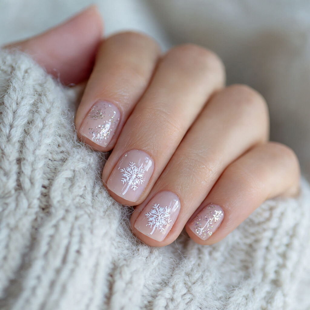 snowflake sparkle nails are a winter classic