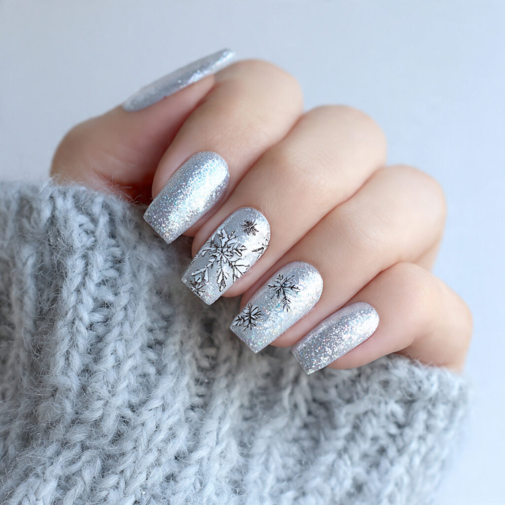 snowflake winter nails for holidays feel festive