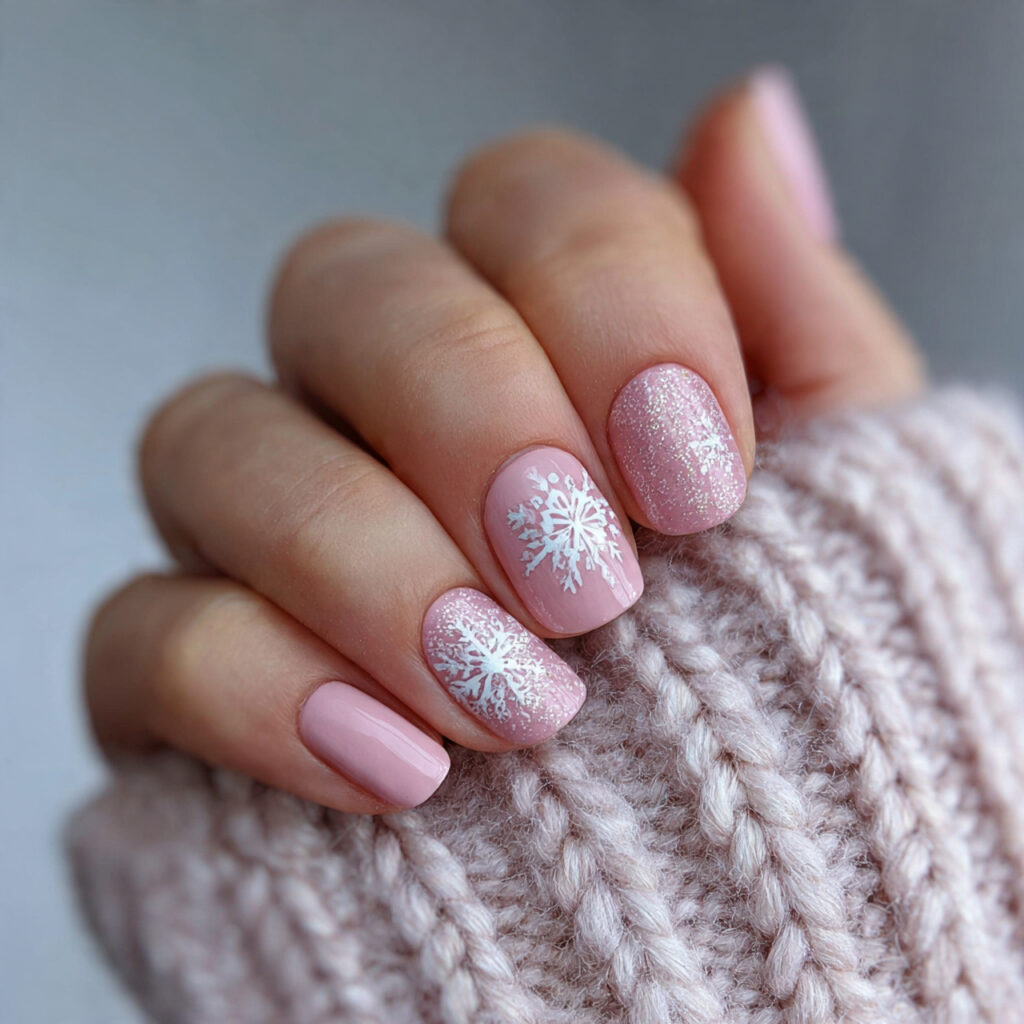 snowflake winter nails on short nails
