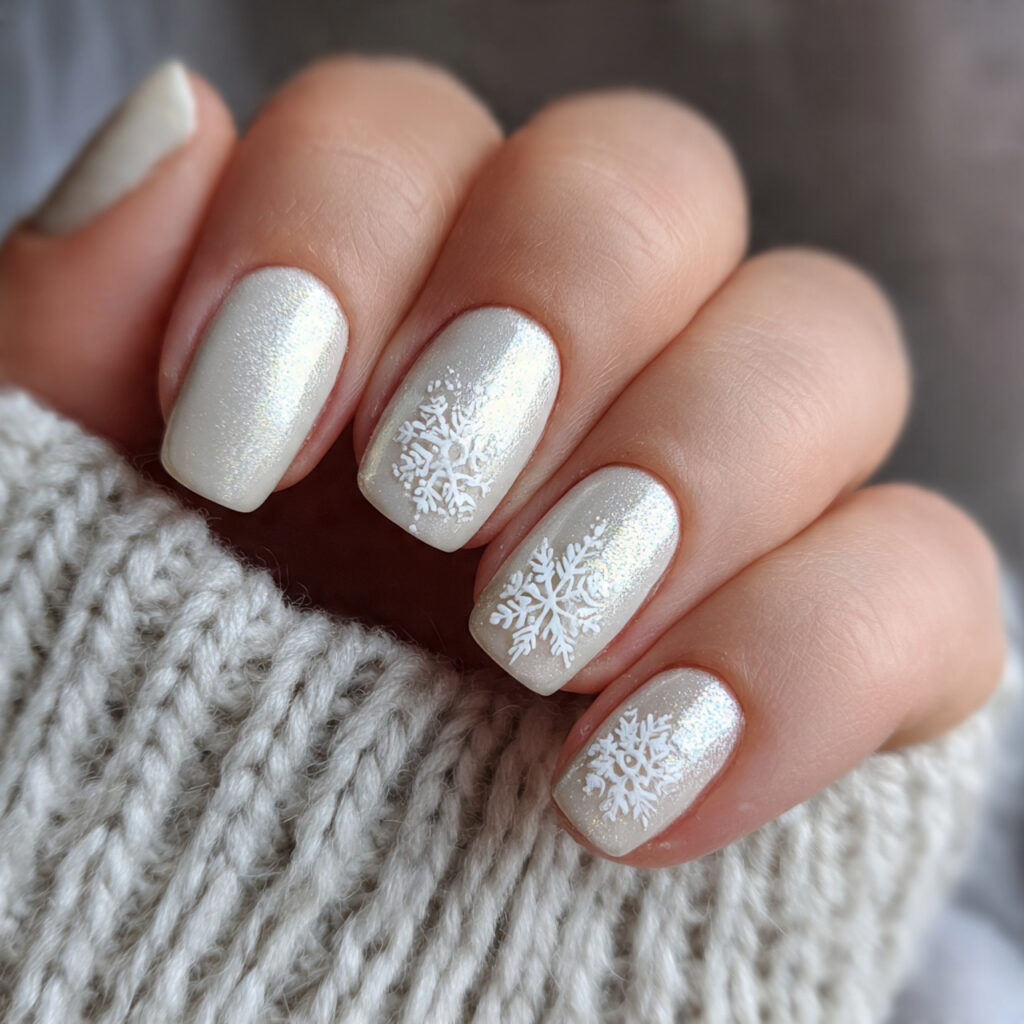 snowflake winter nails with glossy finishes feel