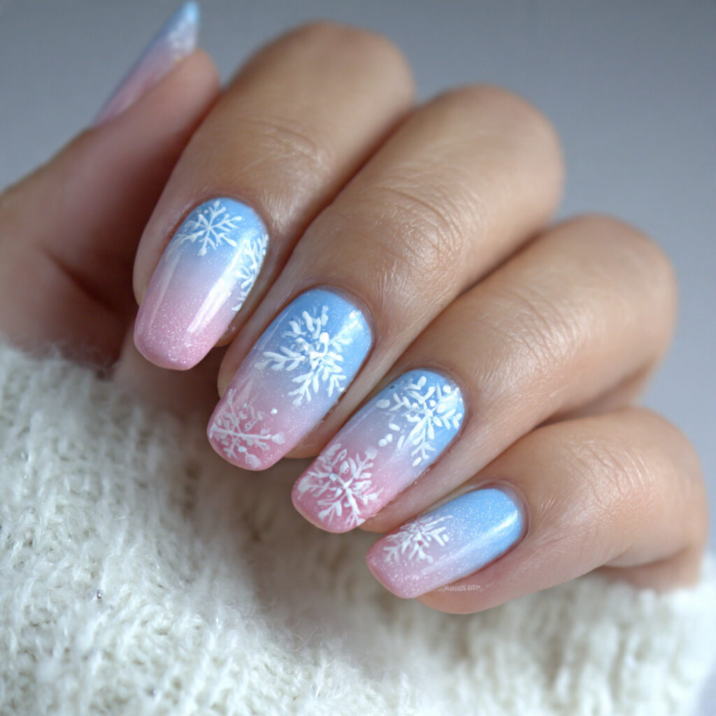 snowflake winter nails with ombre effects feel