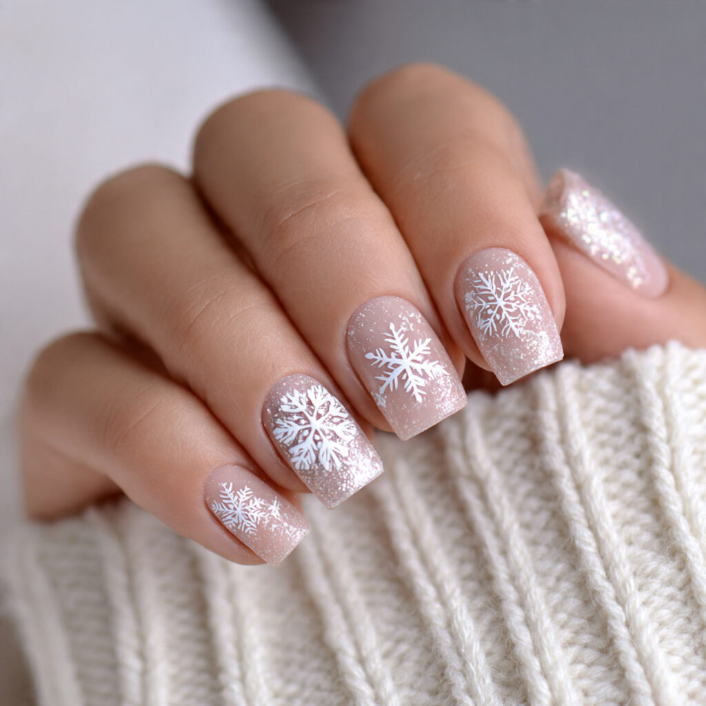 snowflake winter square nails feel clean structured