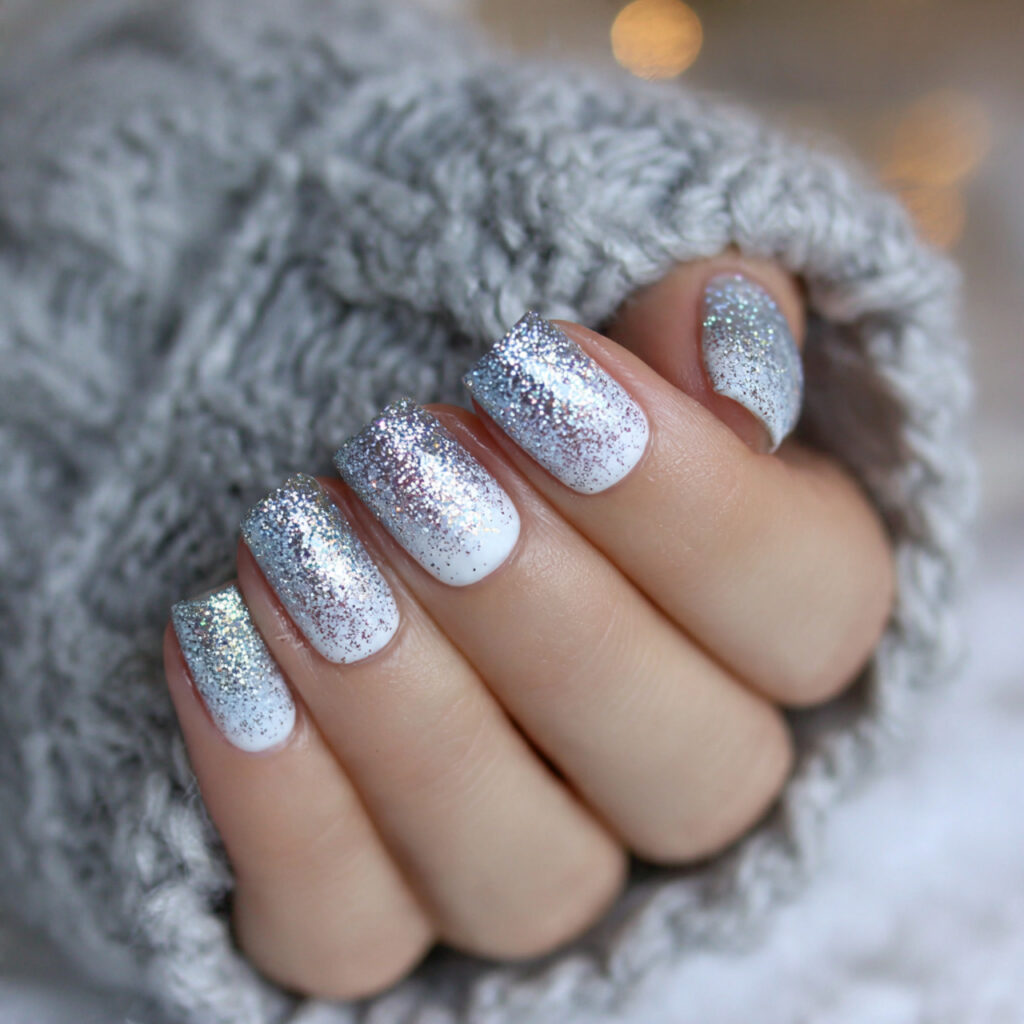 snowstorm shimmer and winter nails create movement