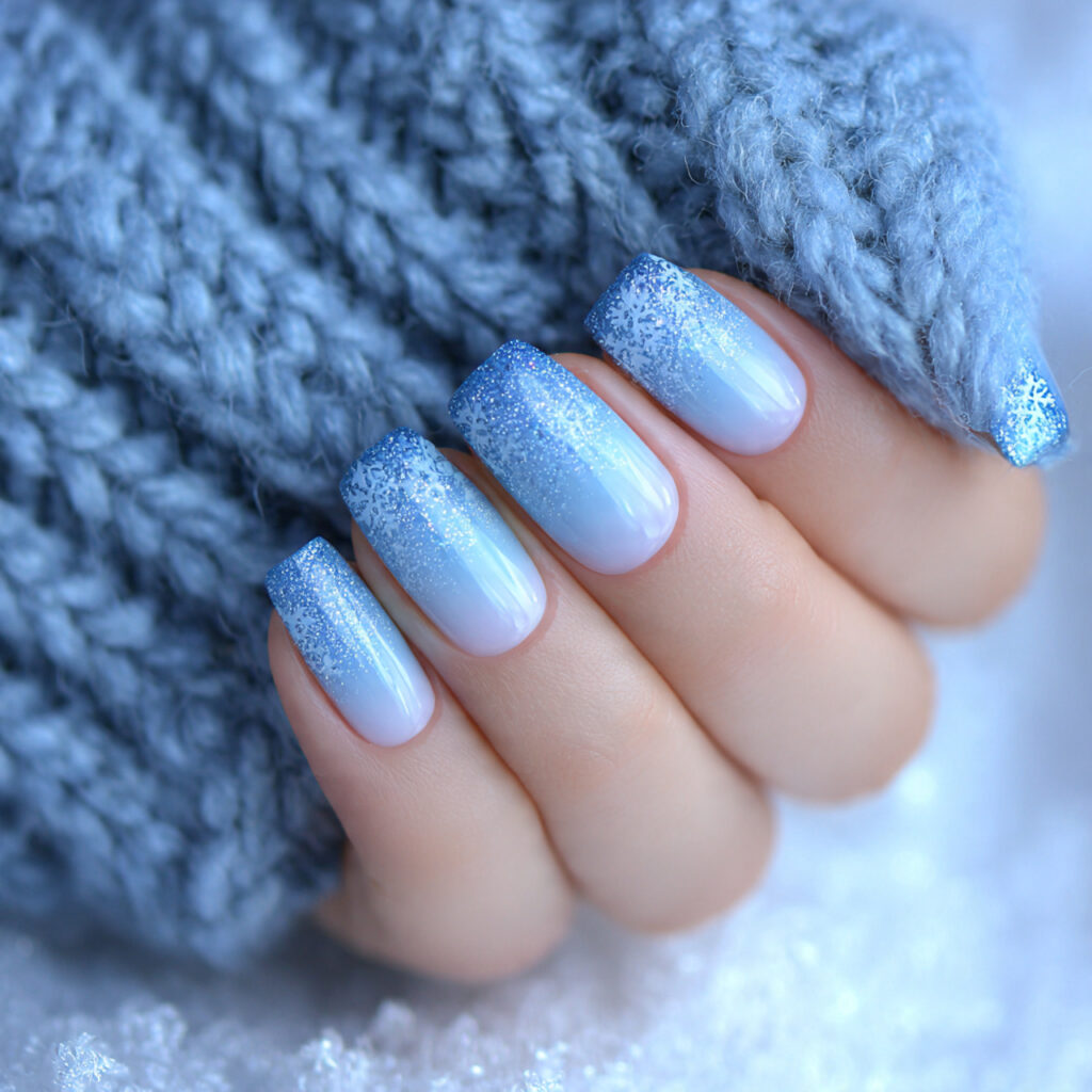 snowy gradient nails create a smooth fade