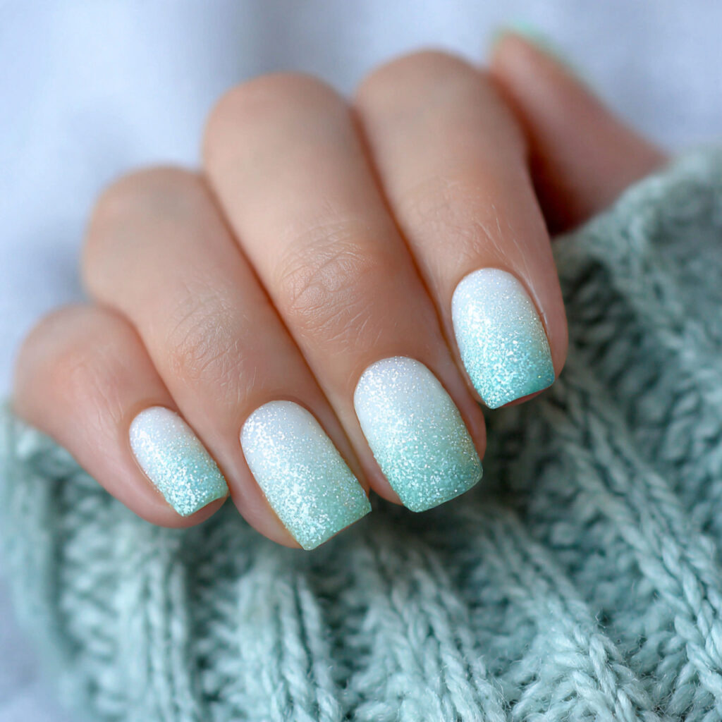 snowy mint glitter ombre nails feel fresh