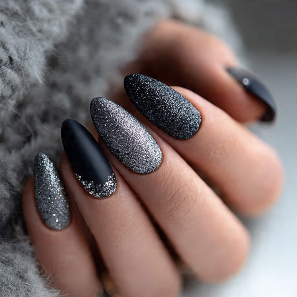 snowy night nails mix dark shades with