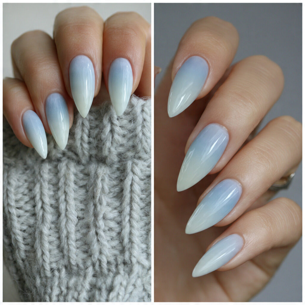snowy ombre frost stiletto nails feel soft