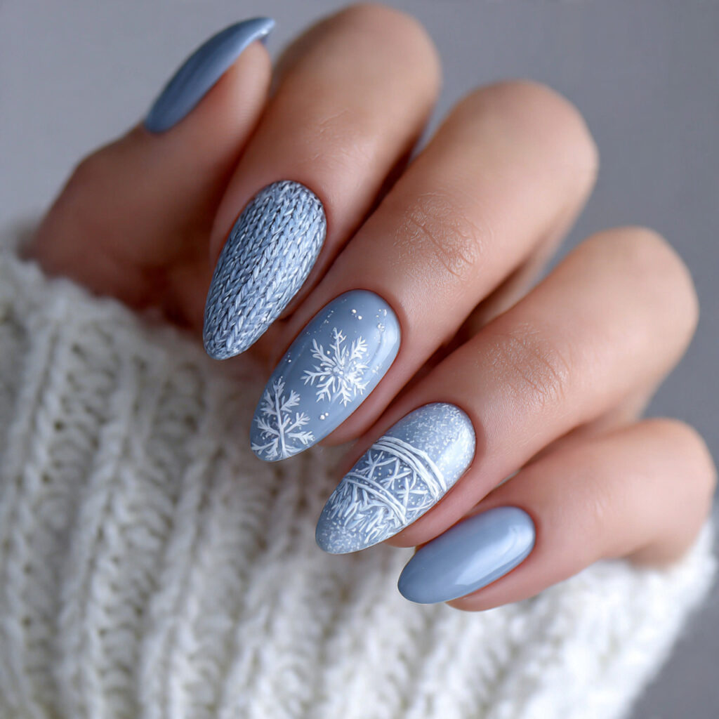27 Gray Winter Nails That Feel Cozy, Chic, and Cool 21 snowy soft blue gray winter nails feel gentle