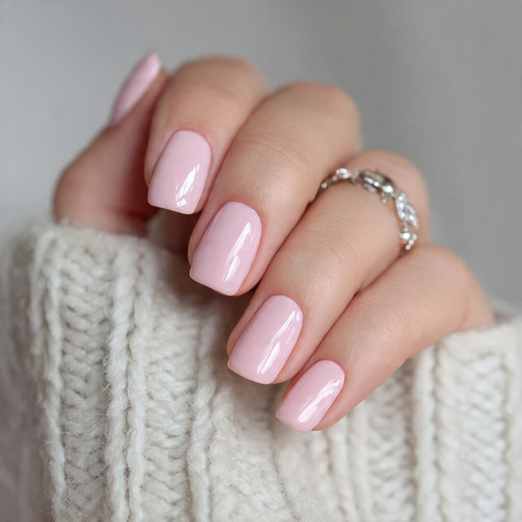 soft baby pink january nails