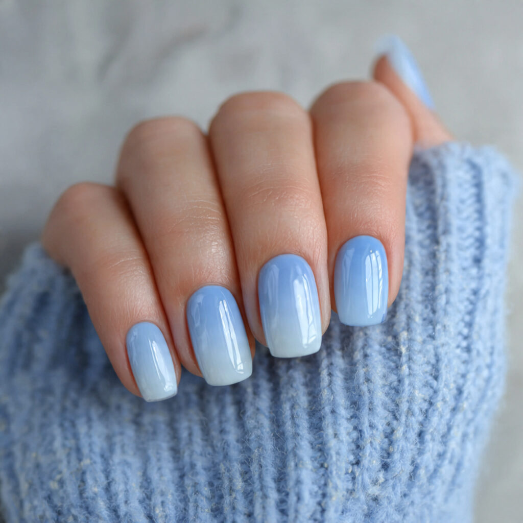 soft blue winter square nails feel calm