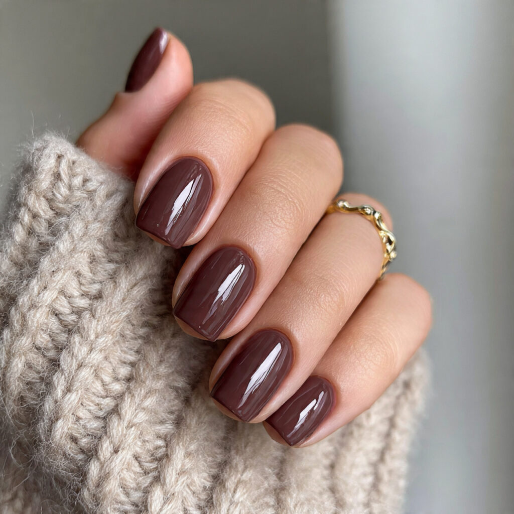 soft brown short square winter nails with