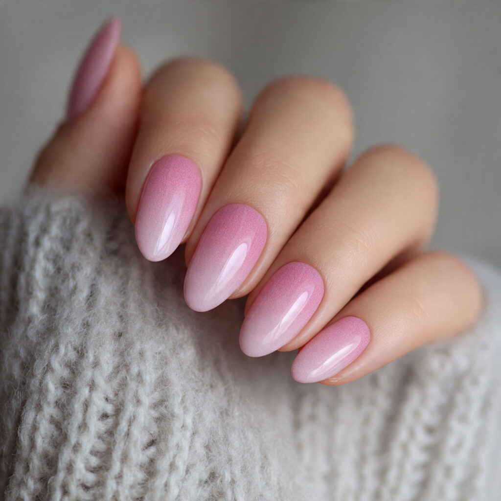soft ombr pink nails blend two gentle