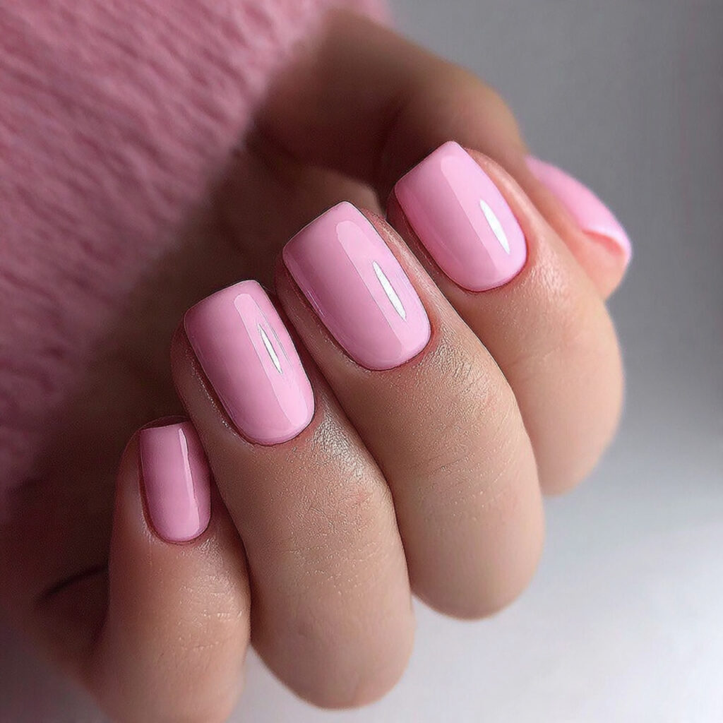 soft pink glossy nails create a gentle