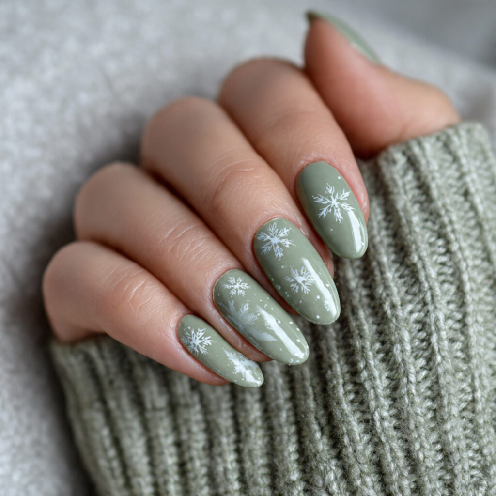 soft sage snowflake nails feel light cozy