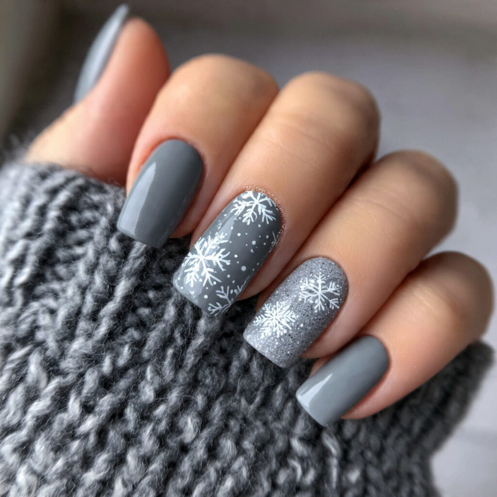 27 Gray Winter Nails That Feel Cozy, Chic, and Cool 28 soft snowfall gray winter nails feel calm
