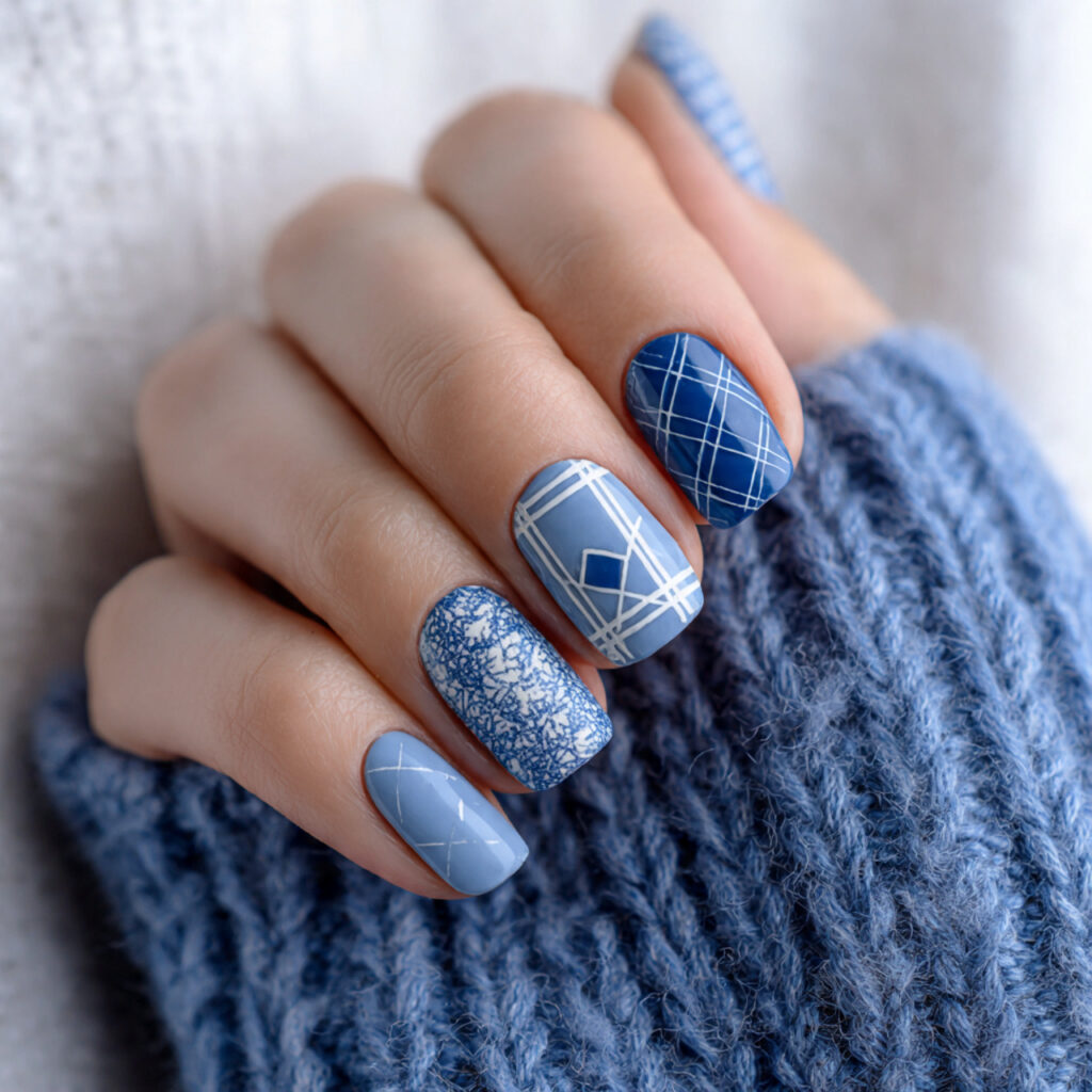 soft square blue january nails with modern