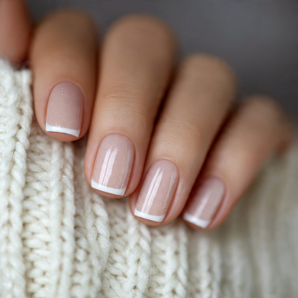 soft white tips with shimmer thin lines