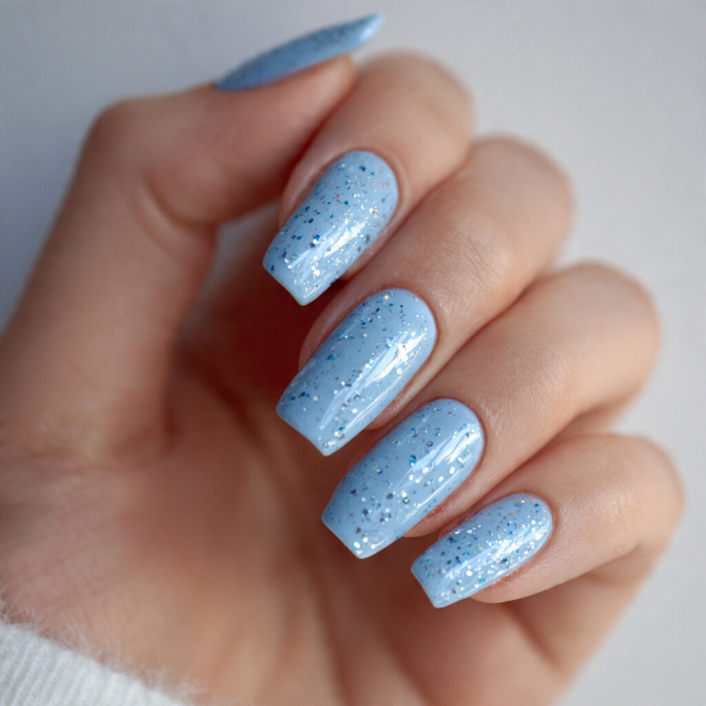 spark flake nails combine icy blue polish