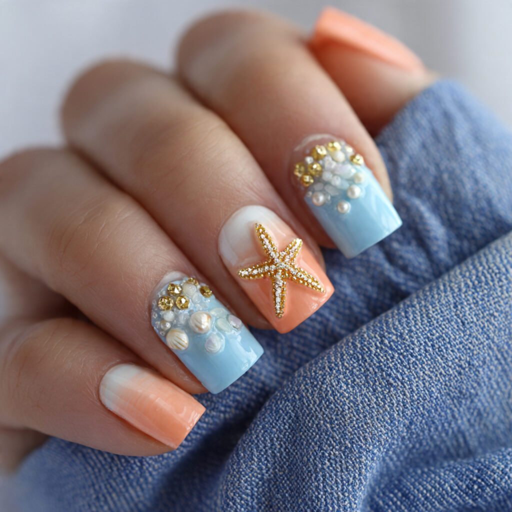 25 Beach Nail Designs for a Cute, Fun, and Breezy Look 8 starfish nail art adds a playful touch