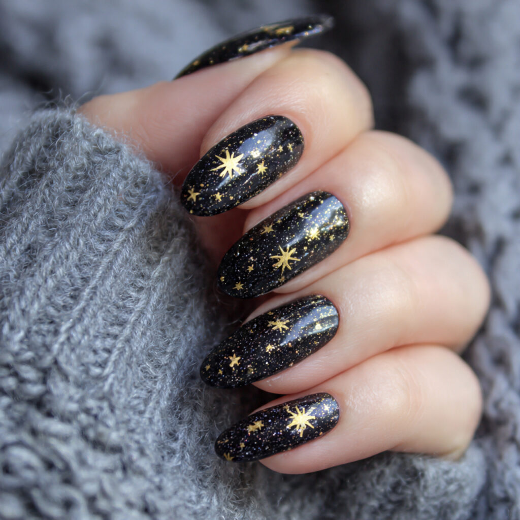 starry winter night glitter nails feel magical