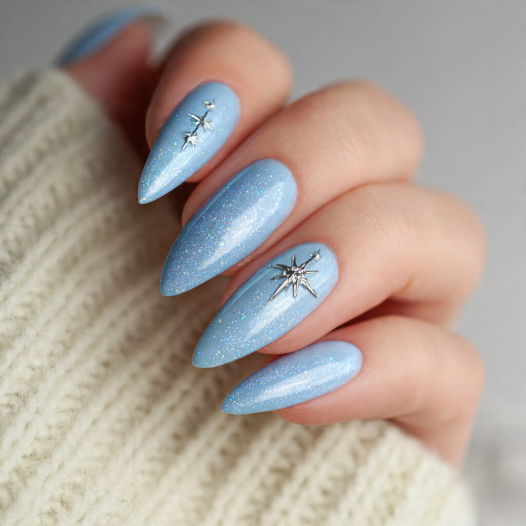 starry winter sparkle stiletto nails feel dreamy