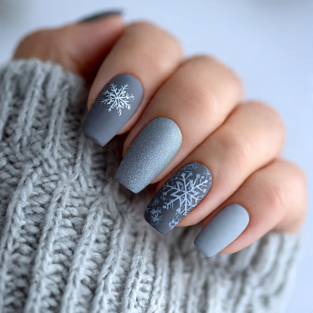stormy winter nails use gray and charcoal