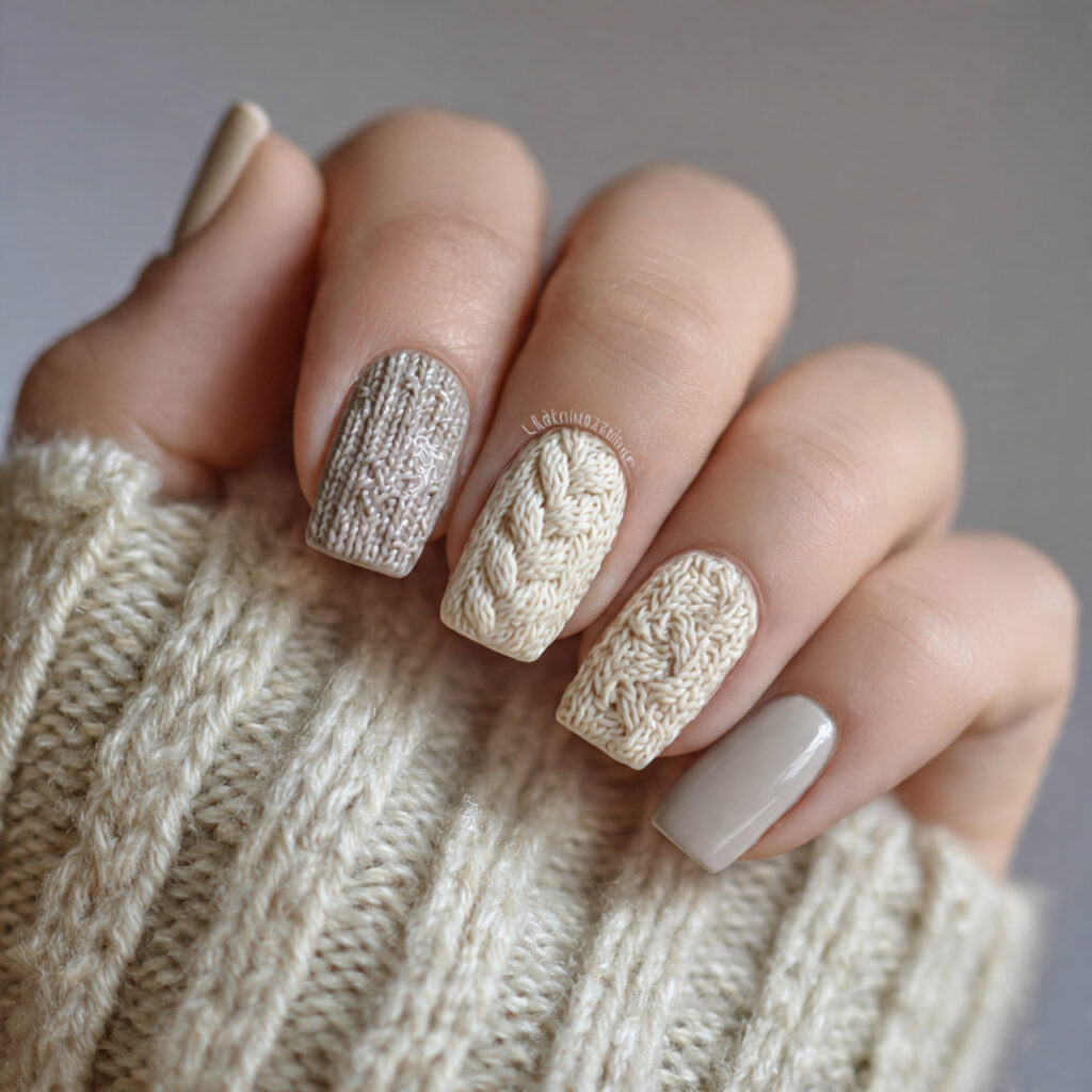27 February Nail Designs That Are Cute, Classy & Cozy 9 sweater inspired nails add texture and warmth raised