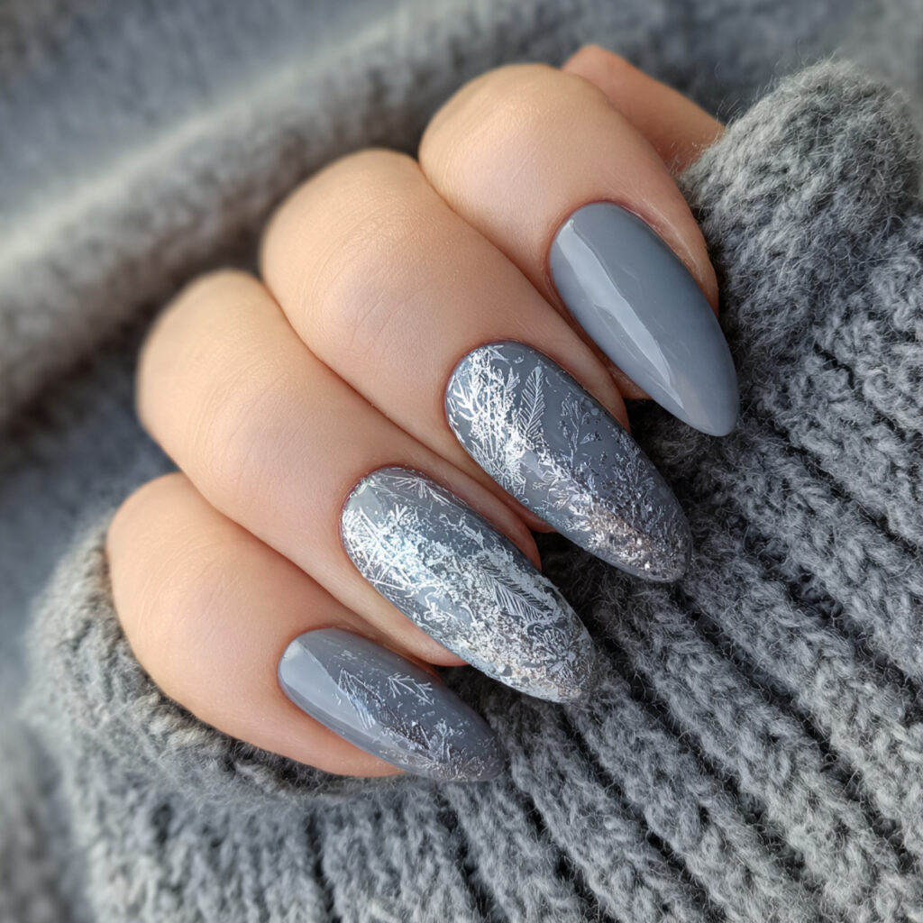 27 Gray Winter Nails That Feel Cozy, Chic, and Cool 16 textured iceflake gray winter nails bring an
