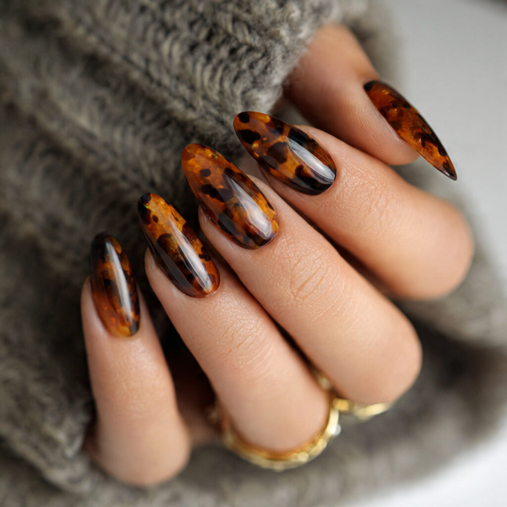 tortoiseshell nails give a rich and stylish