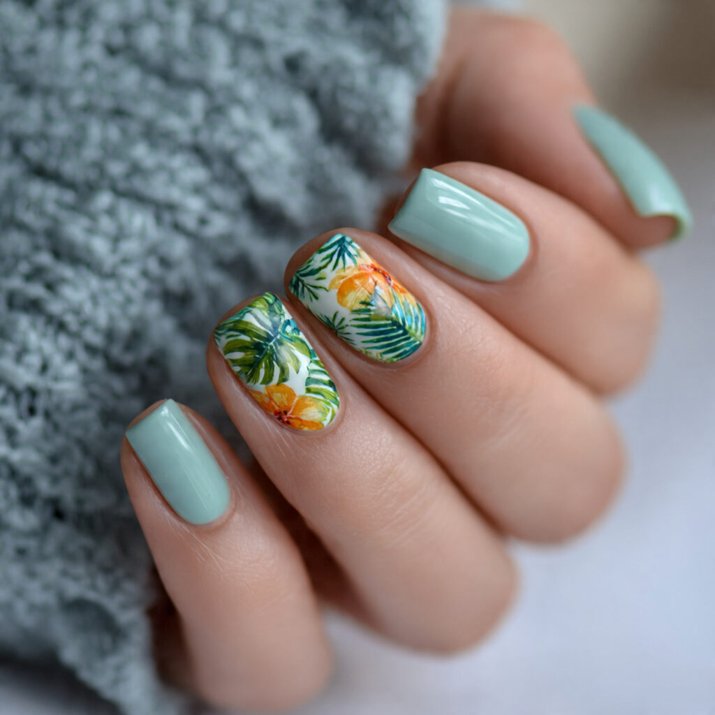 tropical accent nails use small island details