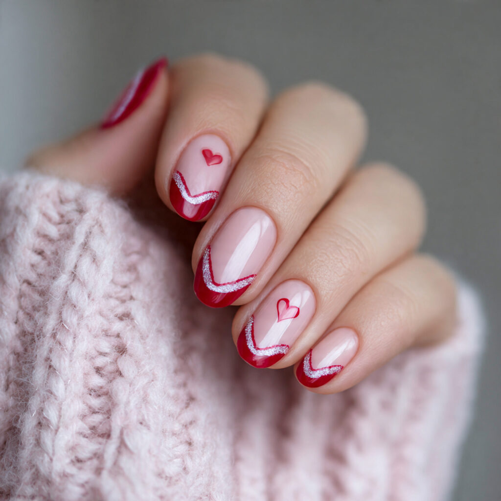 valentine nail ideas with tiny heart accents