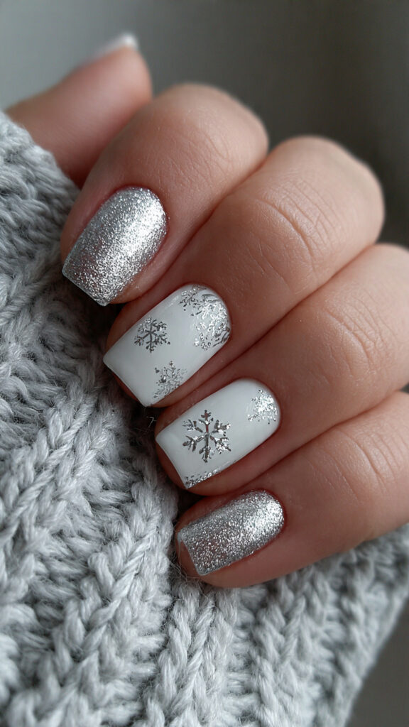 white and silver nails feel fresh snowy
