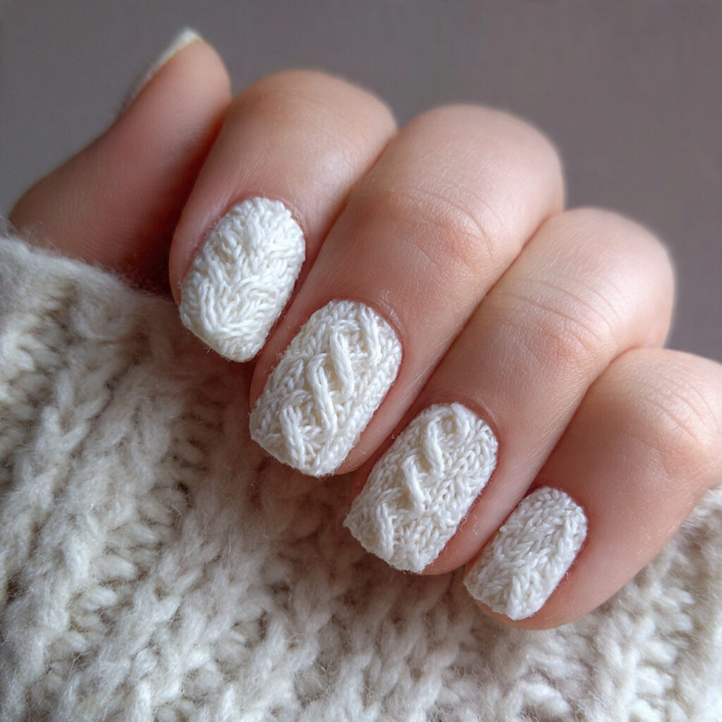 white knit nails feel fresh and cozy
