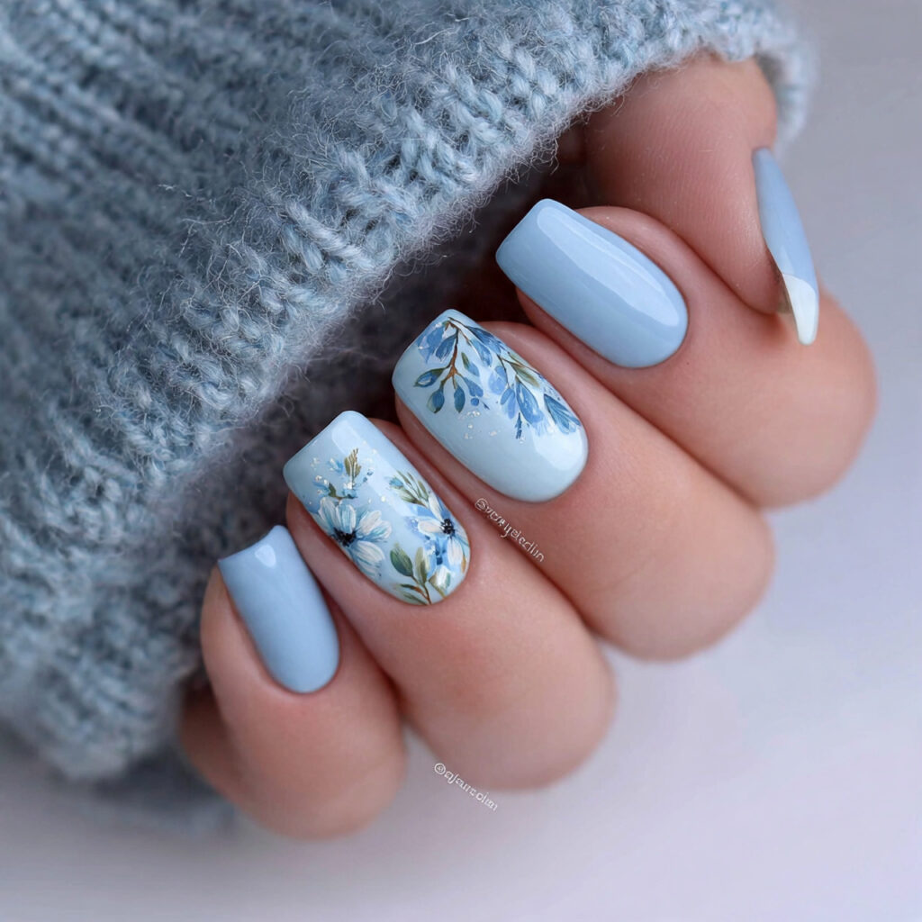 winter garden light blue nails feel delicate