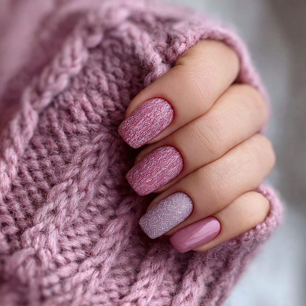 winter inspired pink nails use muted tones these