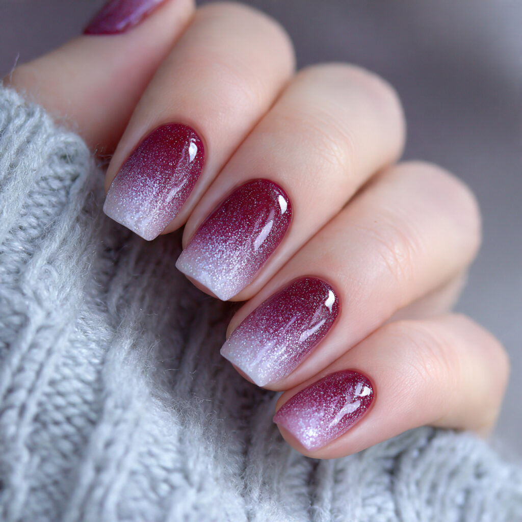winter ombre nails with a light shimmer