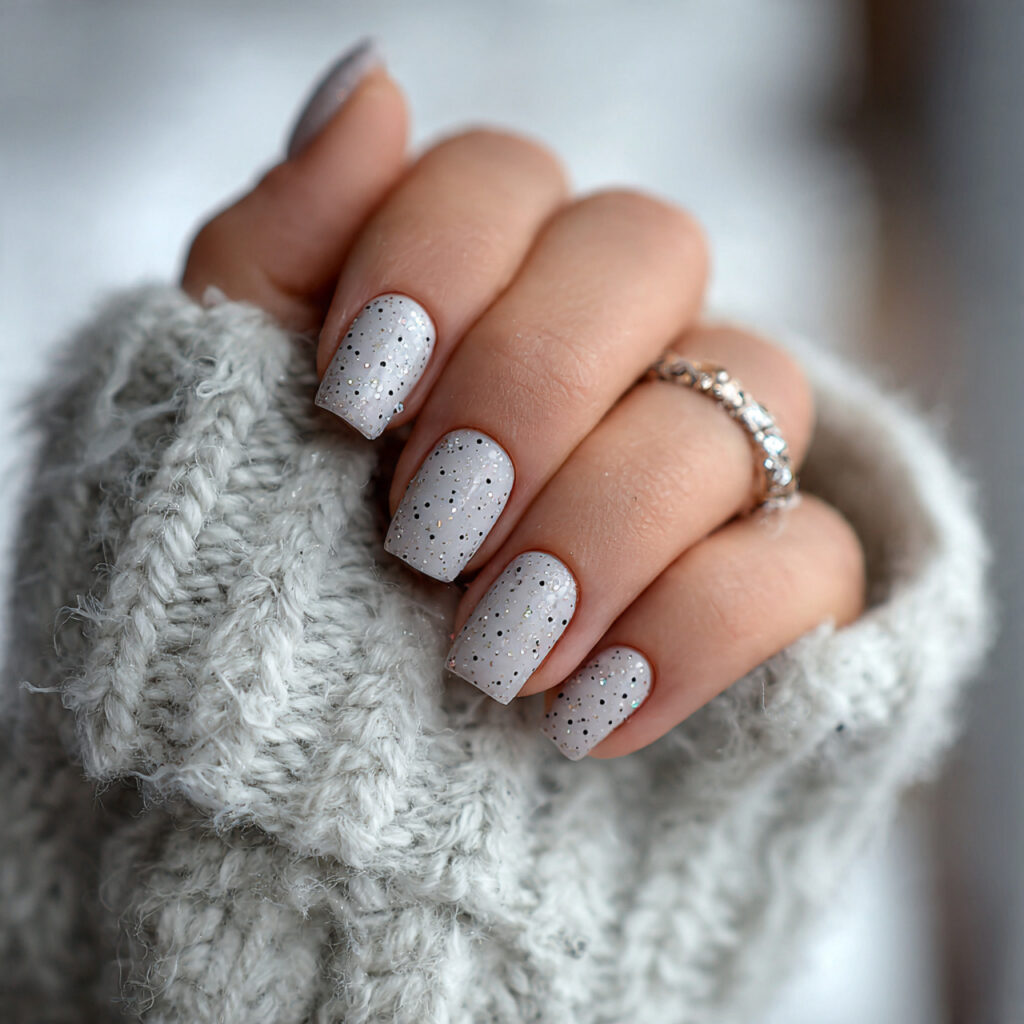 winter square nails with minimal dots