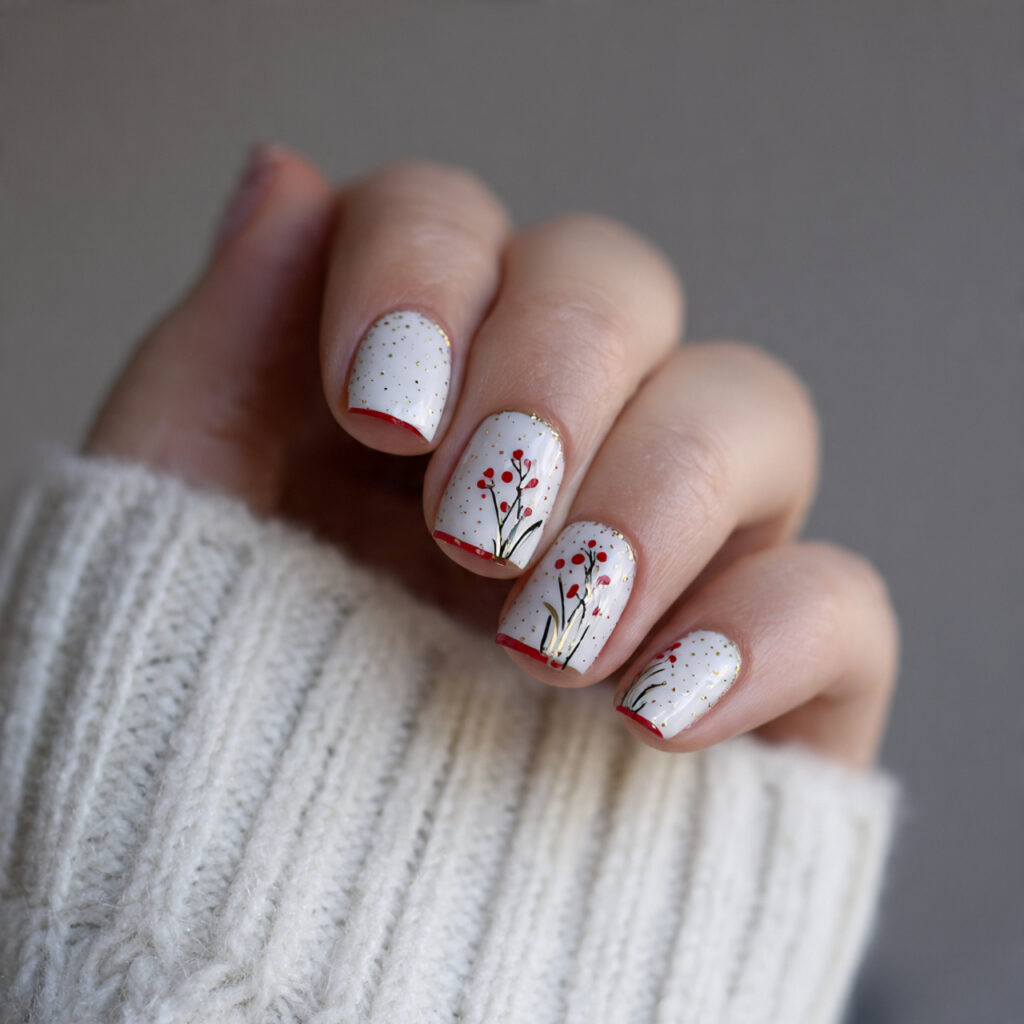 winter square nails with minimal line art