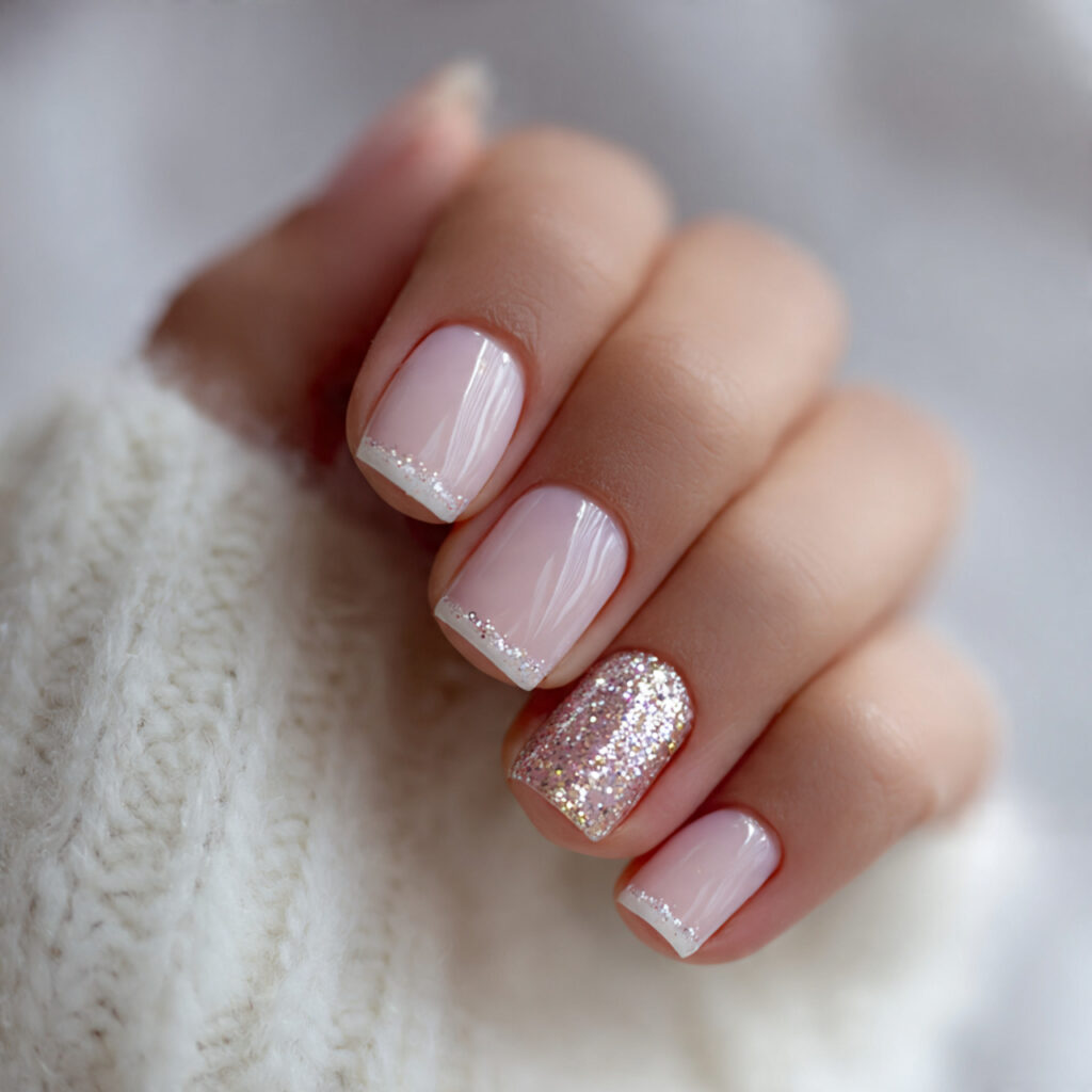 winter square nails with subtle glitter accents