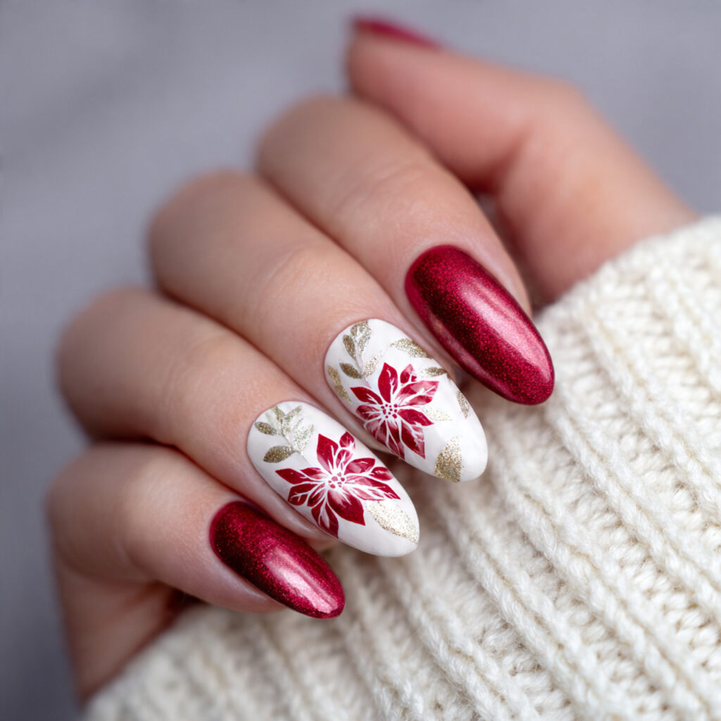 winter white poinsettia nails feel clean and