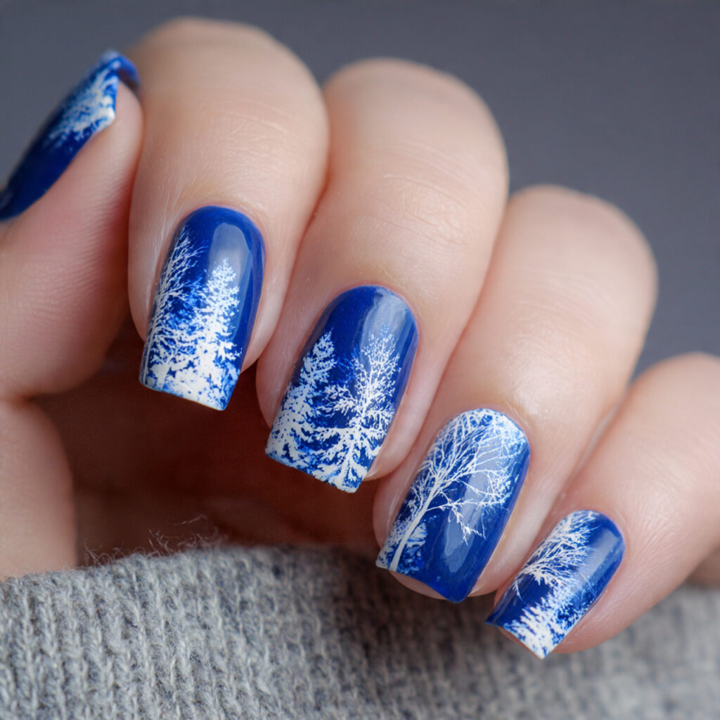 winter woods silhouette nails feel calm and