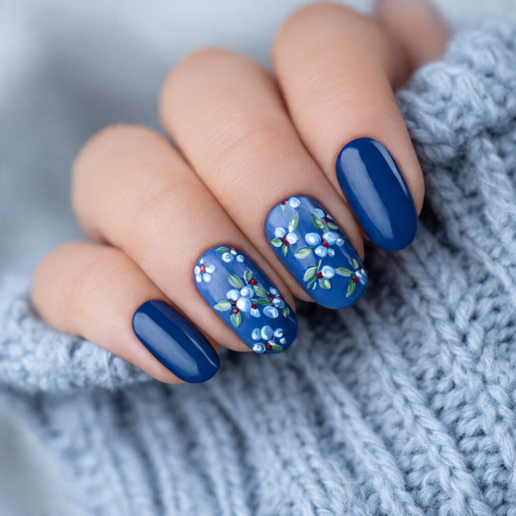winterberry nail art mixes blue tones with