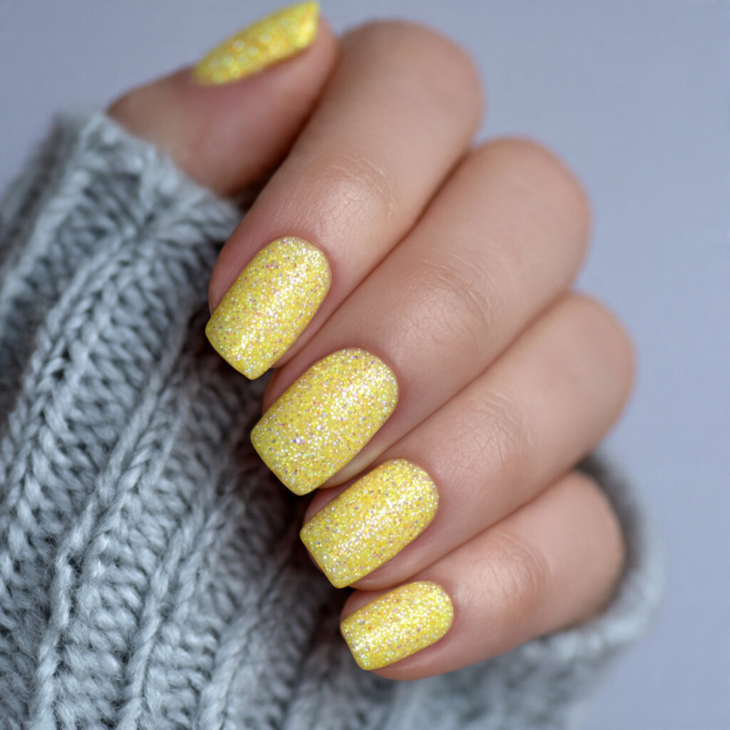 yellow glitter nails for a sparkly manicure
