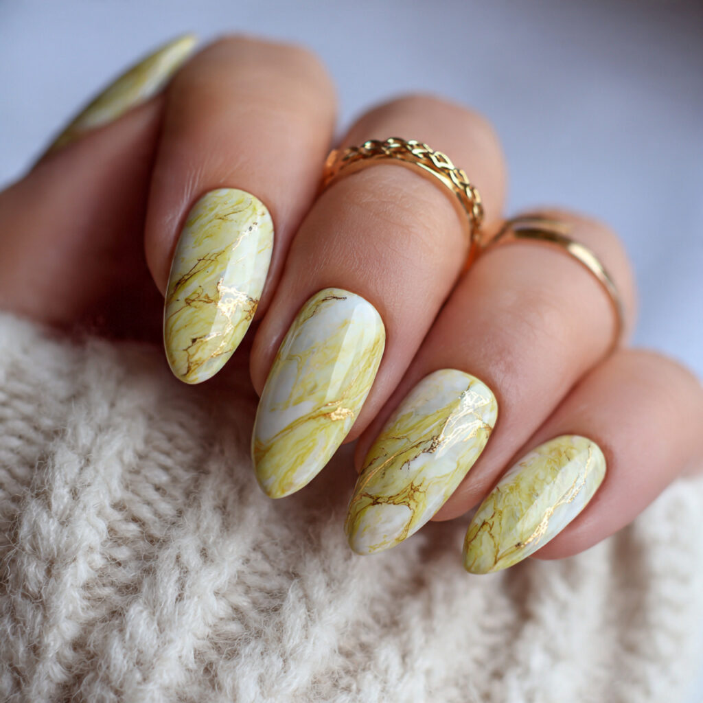 yellow marble nails feel elegant and unique 1