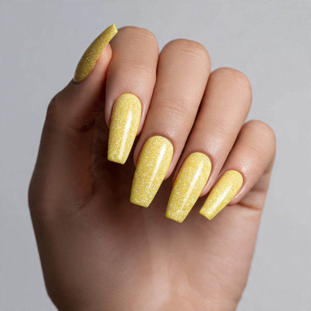 yellow nails with glitter accents for extra 1