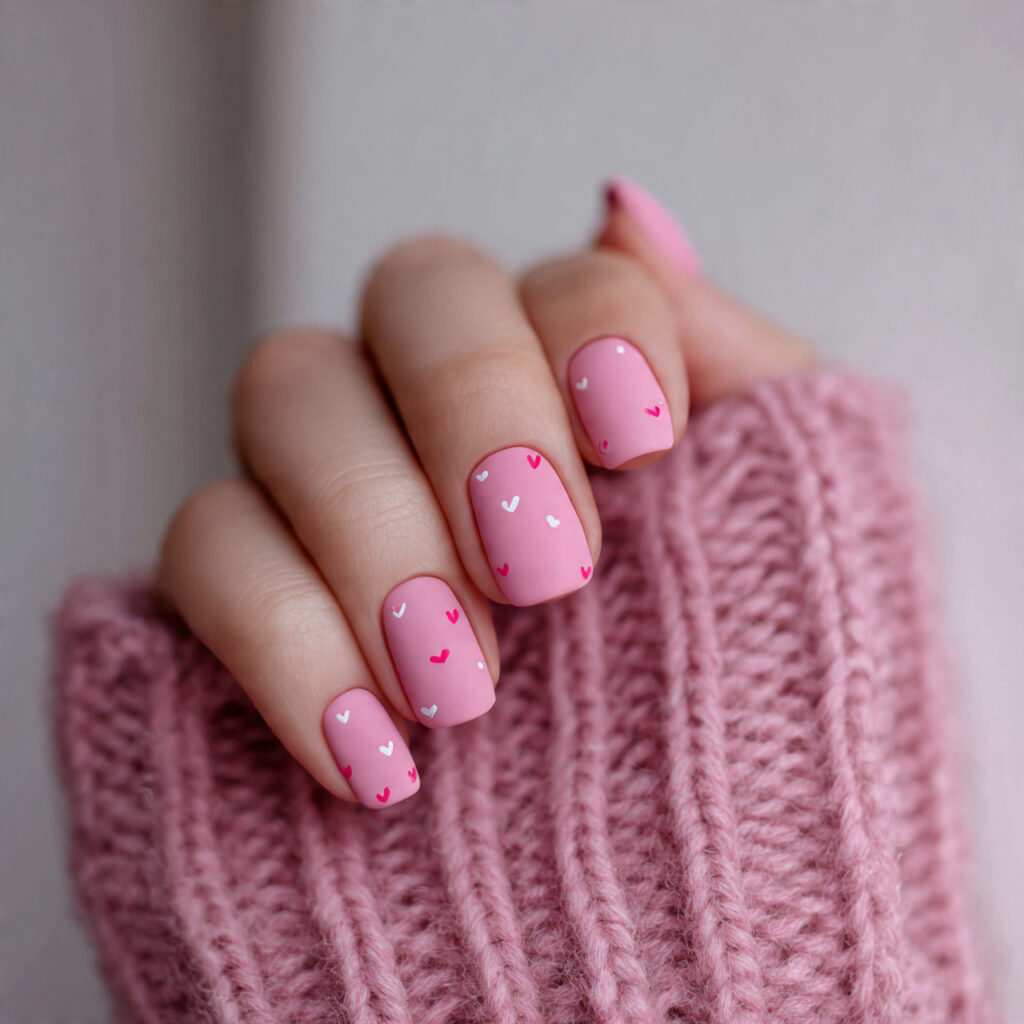 10 matte pink short valentine nails with