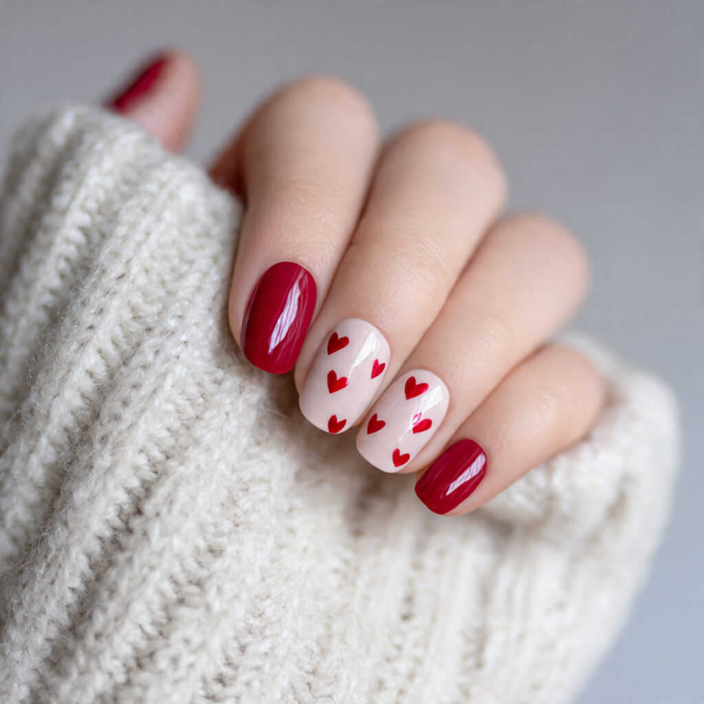 27 Heart Nail Designs for Romantic & Classy Nails 11 10 red heart accent nails on soft