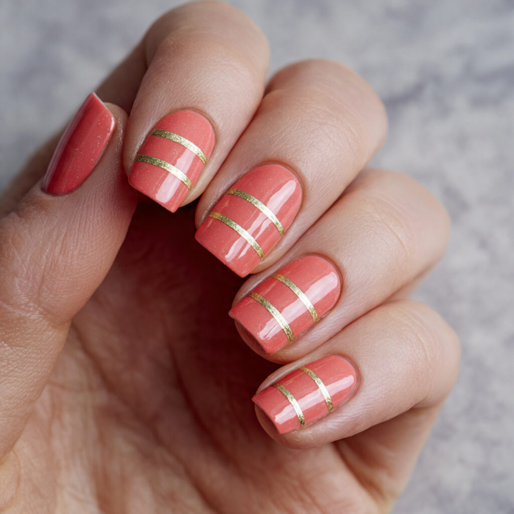 12 coral pink with gold striping