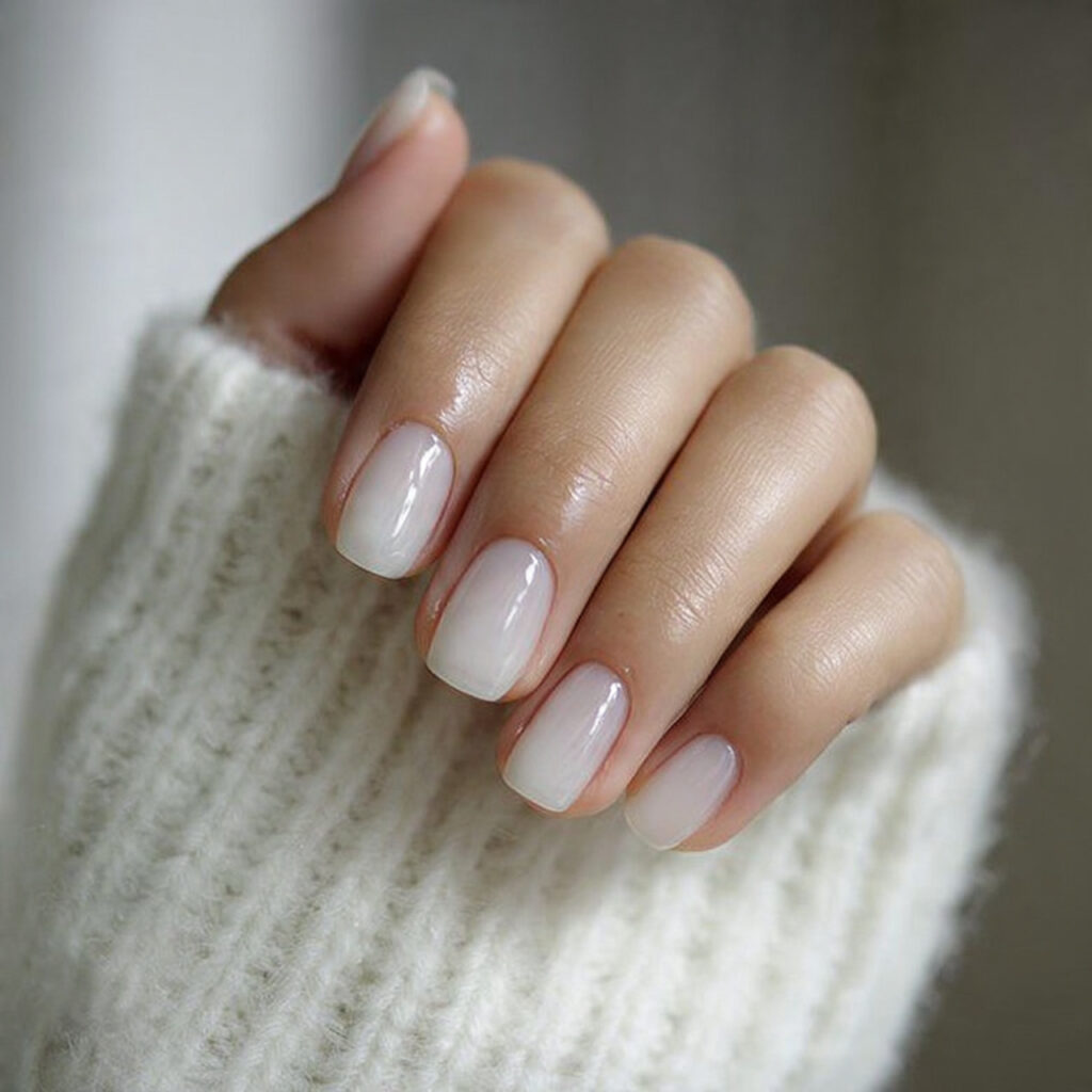 12 milky white january nails with transparent